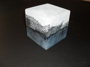 Image of Cube painted grey & white with paper and jute scrim (2) DUNIH 2011.1.19.2