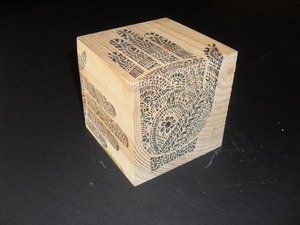 Image of Cube with Indian style stencilled hand patterns. DUNIH 2011.1.32