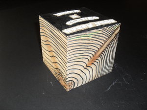 Image of Cube with wood grain picked out in black DUNIH 2011.1.33