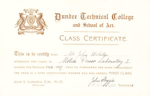 Image of Motive Power Laboratory I Certificate, John Webster DUNIH 268.2.10