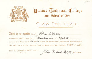 Image of Mechanics Stage II Certificate, John Webster DUNIH 268.2.3