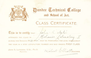 Image of Mechanics Laboratory I Certificate, John Webster DUNIH 268.2.4