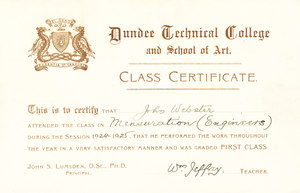 Image of Mensuration (Engineers) Certificate, John Webster DUNIH 268.2.5