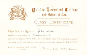 Image of Mathematics Stage II Certificate, John Webster DUNIH 268.2.7