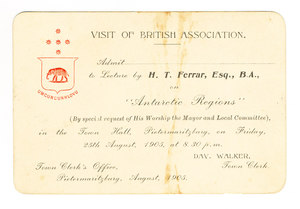 Image of Hartley Ferrar lecture on Antarctic Regions ticket DUNIH 441.7