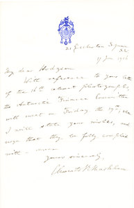 Image of From Sir Clements Markham to Hodgson re. photographs K 12.26