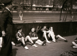 Image of Sea Scouts taking a sit easy on upper deck DUNIH 2009.14.35
