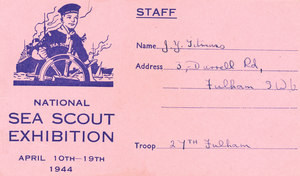 Image of Sea Scout Exhibition staff card DUNIH 2009.14.21