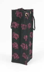 Image of Black Bottle Bag made from jute with pink elephant design  DUNIH 2013.7