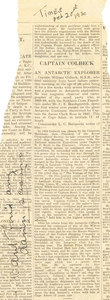 Image of Newspaper Cutting re. W. Colbeck's obituary DUNIH 1.233