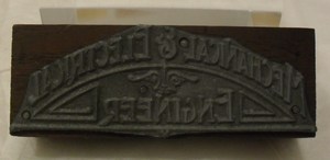 Image of Relief printing block engraved with 'mechanical and electrical engineering' DUNIH 284.45