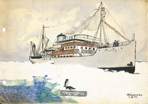Image of Watercolour sketch of Discovery II by A Woodward, 4th March 1933 DUNIH 2016.6.2
