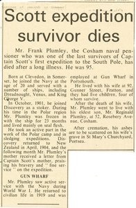 Image of Newspaper cutting relating to the death of Frank Plumley DUNIH 2016.30.43.6