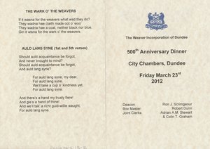 Image of Menu Card, 500th Anniversary of the Dundee Weaver Craft DUNIH 2016.13.2