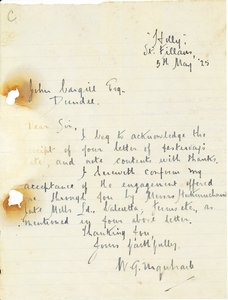 Image of Letter from W. G. Urquhart to J. Cargill Esq., 5th May 1925 DUNIH 2016.11.3
