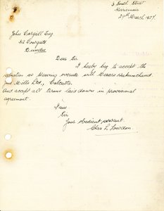 Image of Letter from C. L. Lowdon to J. Cargill Esq., 29th March 1927 DUNIH 2016.11.31