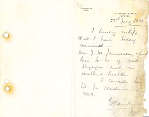 Image of Letter relating to examination of J. M. Jamieson, 22nd July 1926 DUNIH 2016.11.42