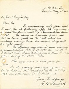 Image of Letter from J. W. Fennreth(?) to J. Cargill Esq., 11th May 1920 DUNIH 2016.11.45