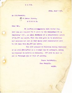Image of Letter from Jno. Cargill to J. W. Fenwick, 20th July 1920 DUNIH 2016.11.59