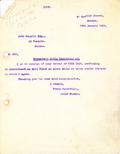 Image of Letter from P. Fisken to J. Cargill Esq., 18th January 1923 DUNIH 2016.11.61
