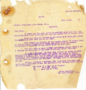 Image of Letter from J. Cargill Ltd. to Hukumchand Jute Mills Ltd., 26th April 1947 DUNIH 2016.11.76