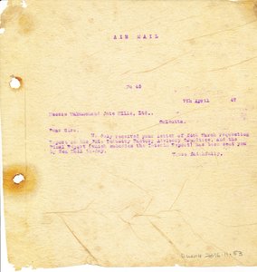Image of Letter to Hukumchand Jute Mills Ltd., 7th April 1947 DUNIH 2016.11.83