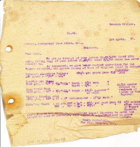 Image of Letter from J. Cargill Ltd. to Hukumchand Jute Mills Ltd., 1st April 1947 DUNIH 2016.11.86