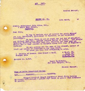 Image of Letter from J. Cargill Ltd. to Hukumchand Jute Mills Ltd., 11th March 1947 DUNIH 2016.11.89