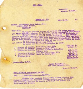 Image of Letter from J. Cargill Ltd. to Hukumchand Jute Mills Ltd., 13th March 1947 DUNIH 2016.11.96