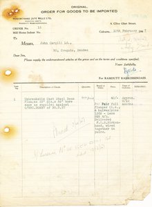 Image of Letter from Hukumchand Jute Mills Ltd. to J. Cargill Ld., 10th February 1947 DUNIH 2016.11.102