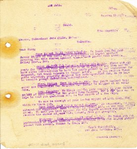 Image of Letter from J. Cargill Ltd. to Hukumchand Jute Mills Ltd., 27th January 1947 DUNIH 2016.11.114