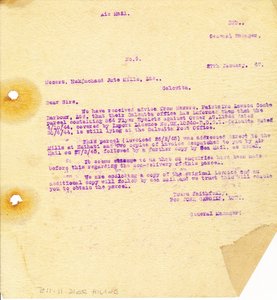 Image of Letter from J. Cargill Ltd. to Hukumchand Jute Mills Ltd., 27th January 1947 DUNIH 2016.11.115