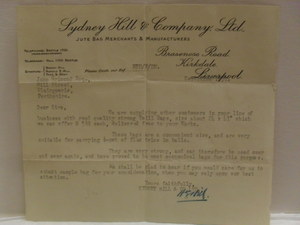 Image of Letter from Sydney Hill & Company Ltd. to J. Grimon Esq., 22nd September 1931 DUNIH 2016.40.27