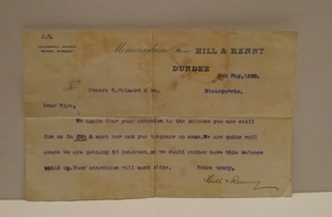 Image of Memorandum from Hill & Renny to D. Grimond & Son, 5th May 1898 DUNIH 2017.1.9.10
