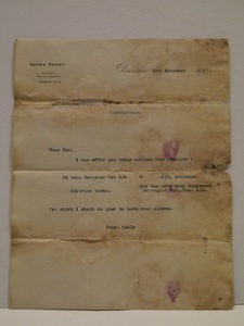 Image of Letter from Hill & Renny to J. Grimond Esq., 15th November 1915 DUNIH 2017.1.9.22