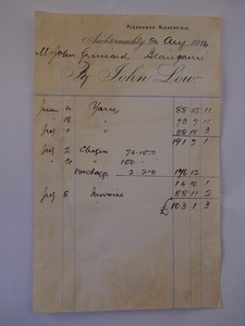 Image of Invoice from J. Low to J. Grimond Esq., 24th August 1914 DUNIH 2017.1.11.1