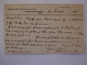 Image of Postcard from J. Low to J. Grimond Esq., 24th December 1914 DUNIH 2017.1.11.3