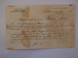 Image of Memorandum from J. Low to J. Grimond Esq., 20th November 1915 DUNIH 2017.1.11.6