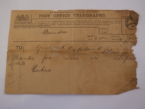 Image of Telegram from Luhrs to Grimond, 14th May 1915 DUNIH 2017.1.12.6