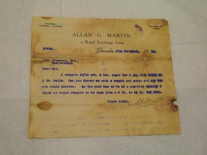 Image of Letter from Allan G. Martin to D. Grimond, dated 17th November 1915 DUNIH 2017.1.15.3