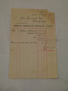 Image of Accounts from Millbrook Bleaching to John Grimond, dated 6th Oct 1914 DUNIH 2017.1.17.3