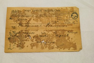 Image of Telegram from Millbrook Bleaching to John Grimond, dated 1st Dec 1914 DUNIH 2017.1.17.5