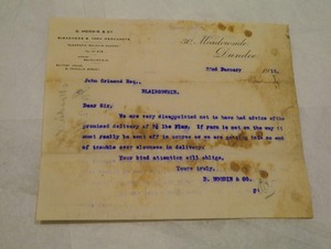 Image of Letter from D. Moodie & Co to John Grimond dated 22nd Jan 1915 DUNIH 2017.1.18.2