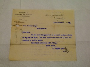 Image of Letter from D. Moodie & Co to John Grimond dated 18th Feb 1915 DUNIH 2017.1.18.4