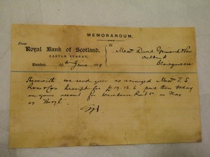Image of Letter from Royal Bank of Scotland to David Grimond Esq. dated 10th June 1898 DUNIH 2017.1.19.3