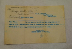 Image of Telegram from George Walker & Co. to D. Grimond, dated 10th October 1896 DUNIH 2017.1.23