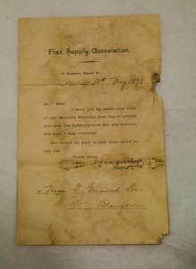 Image of Letter from Flax Supply Association to D Grimond, dated 18th May 1898 DUNIH 2017.1.27.1