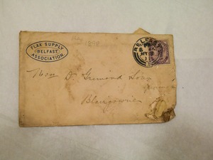 Image of Envelope from Flax Supply Association sent to D Grimond, dated 18th May 1898 DUNIH 2017.1.27.2
