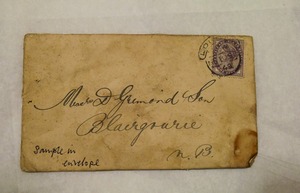 Image of Envelope addressed to Messrs D Grimond and Sons, dated 10th March 1897 DUNIH 2017.1.29.3