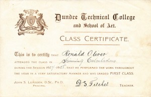 Image of Jute Spinning Calculations certificate from Dundee Technical College DUNIH 2017.14.4